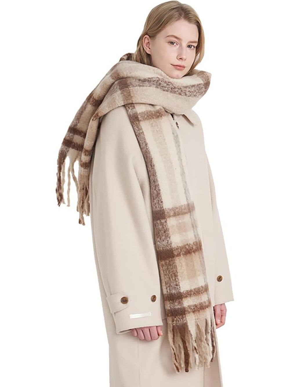 Vintage Scarfs Women Winter Scarf Plaid Shawl Wraps Poncho Blanket Fringe